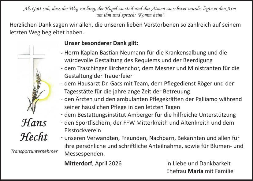 Traueranzeige Hans Hecht