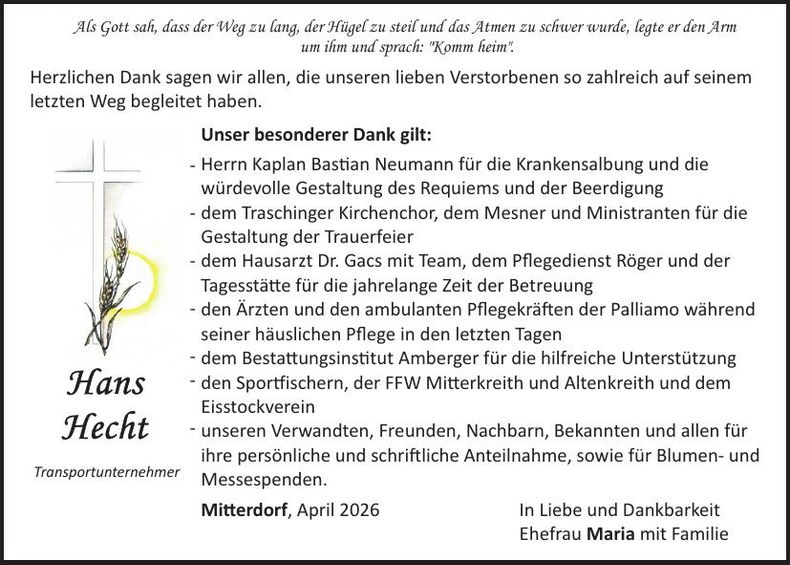 Traueranzeige Hans Hecht