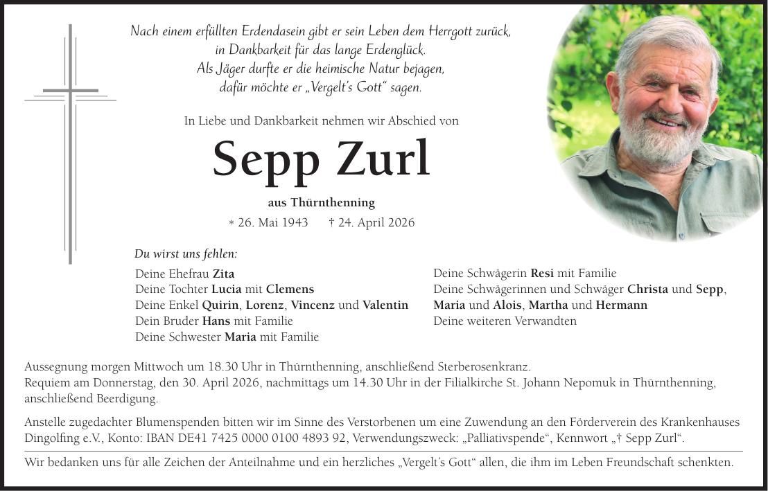 Traueranzeige Sepp Zurl