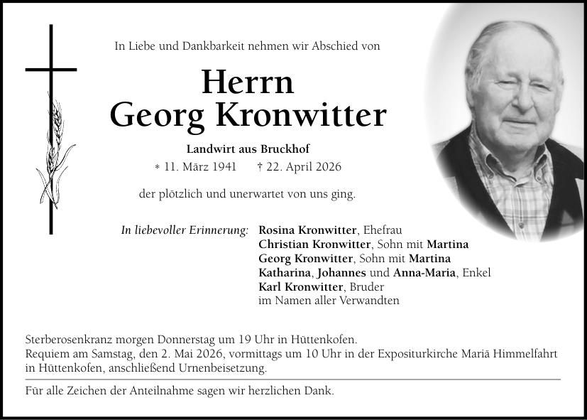 Traueranzeige Georg Kronwitter