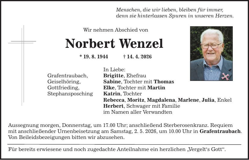 Traueranzeige Norbert Wenzel