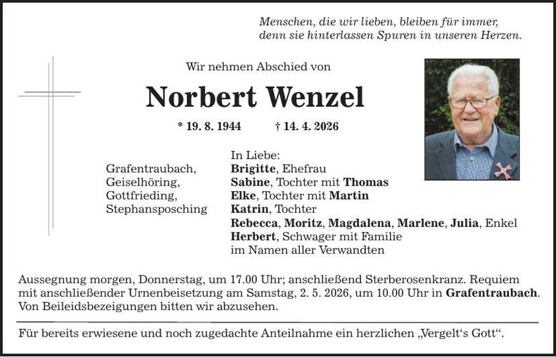 Traueranzeige Norbert Wenzel