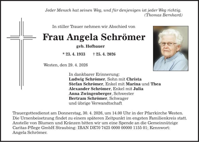 Traueranzeige Angela Schrömer