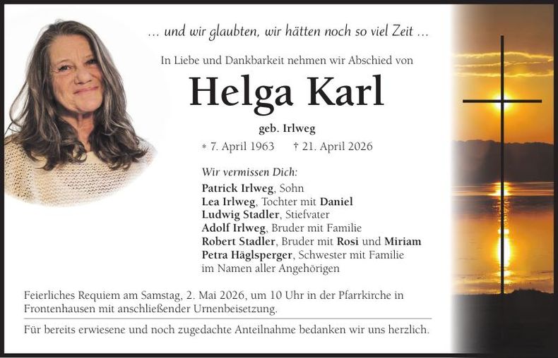 Traueranzeige Helga Karl