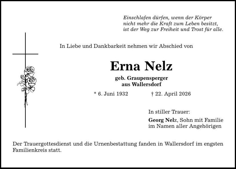 Traueranzeige Erna  Nelz