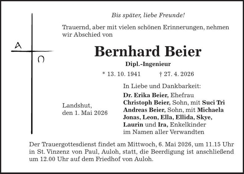 Traueranzeige Bernhard Beier