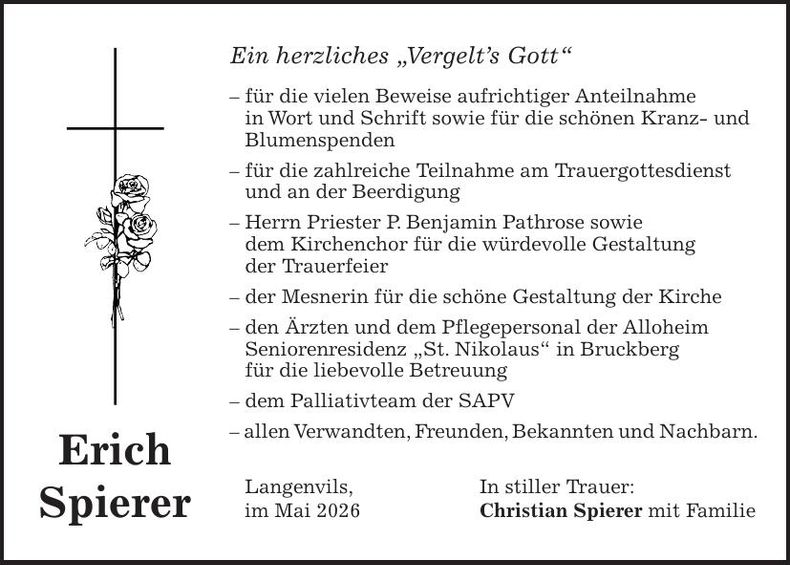 Traueranzeige Erich Spierer