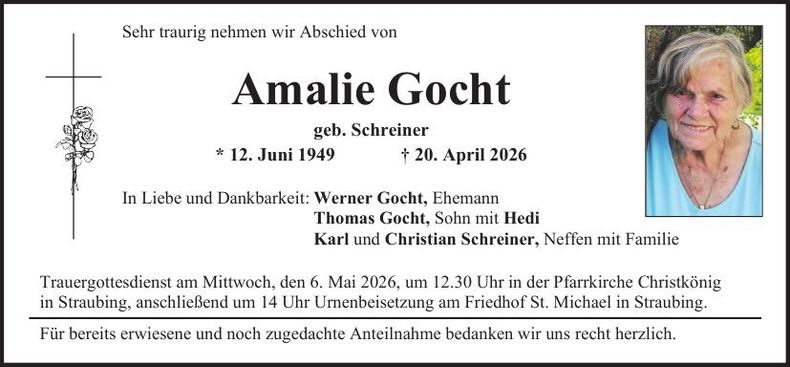 Traueranzeige Amalie Gocht
