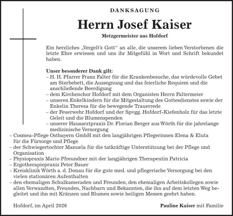 Traueranzeige Josef Kaiser