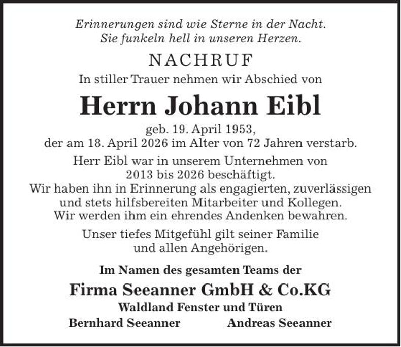 Traueranzeige Josef Greimel