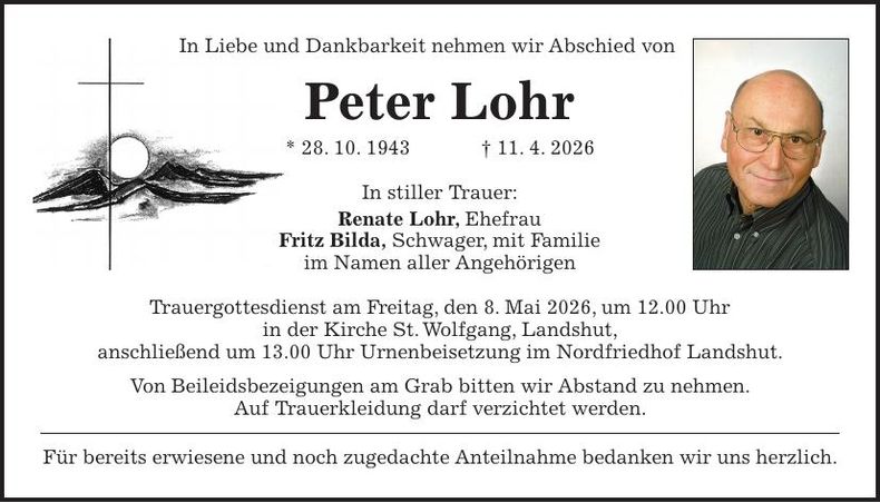 Traueranzeige Peter Lohr
