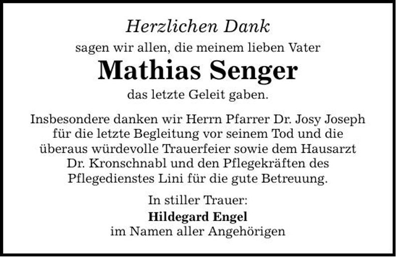 Traueranzeige Mathias Senger