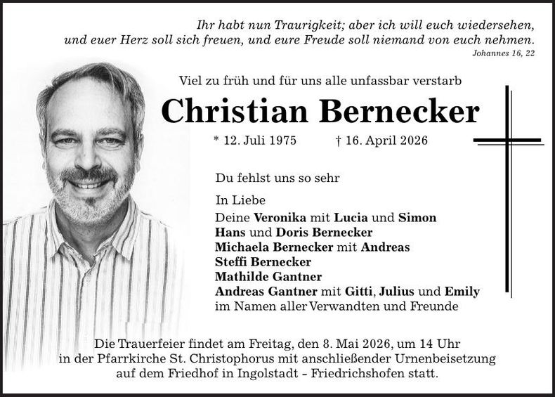 Traueranzeige Christian Bernecker
