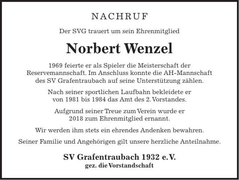 Traueranzeige Norbert Wenzel