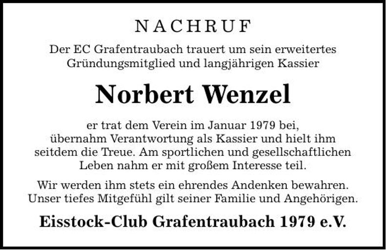 Traueranzeige Norbert Wenzel