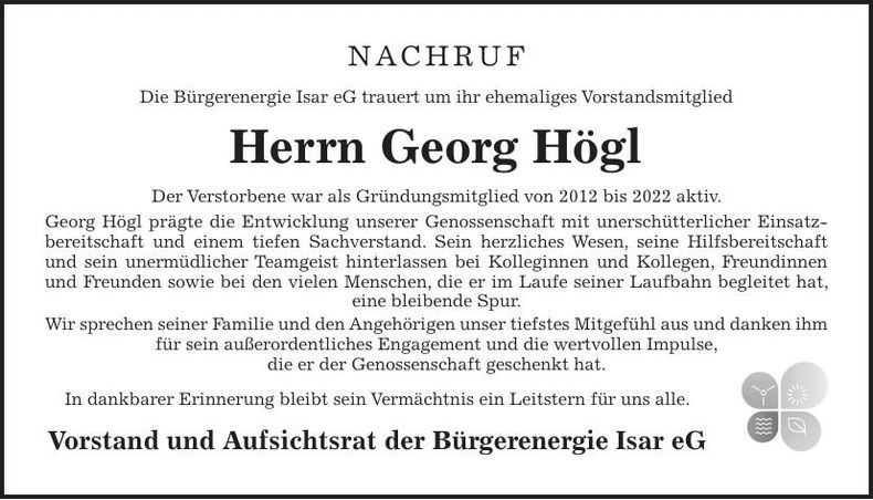 Traueranzeige Georg Högl