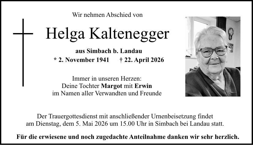 Traueranzeige Helga Kaltenegger
