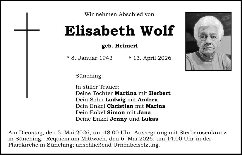 Traueranzeige Elisabeth Wolf