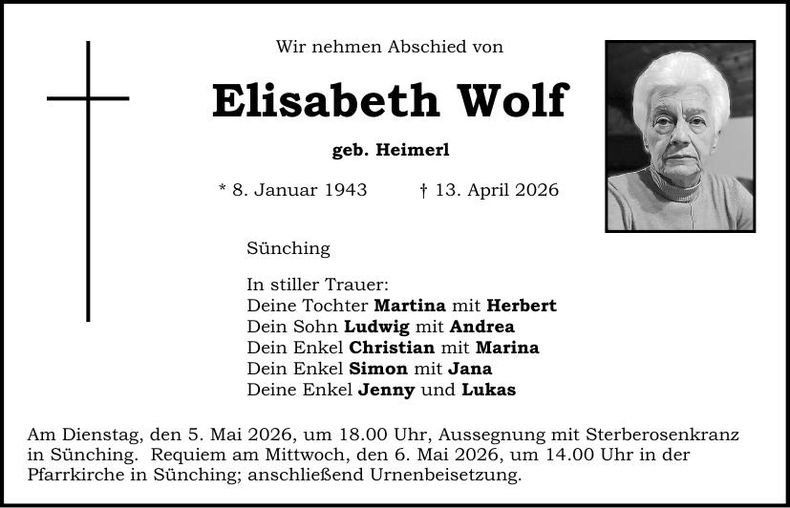 Traueranzeige Elisabeth Wolf