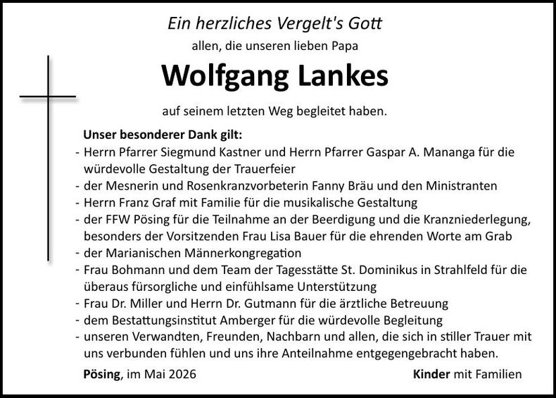 Traueranzeige Wolfgang Lankes