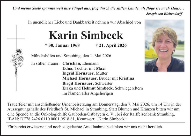 Traueranzeige Karin Simbeck