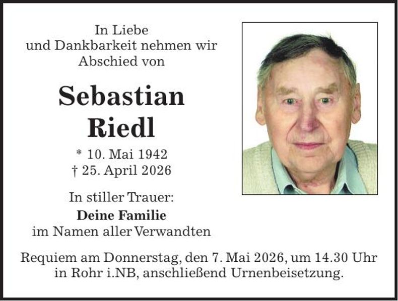 Traueranzeige Sebastian Riedl