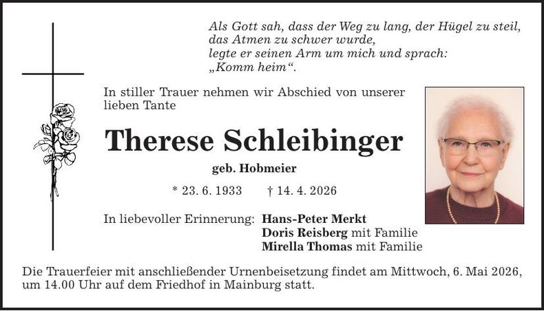 Traueranzeige Therese Schleibinger
