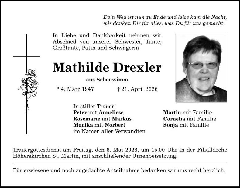 Traueranzeige Mathilde  Drexler