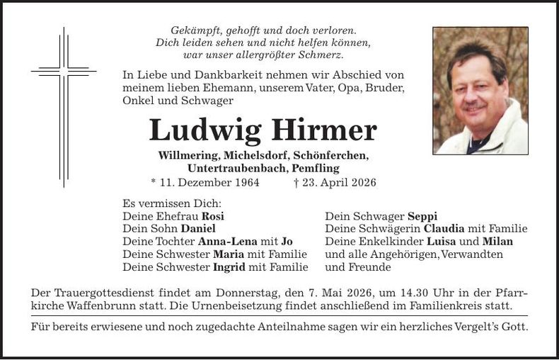 Traueranzeige Ludwig Hirmer