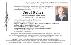 Traueranzeige Josef Ecker