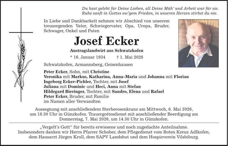 Traueranzeige Josef Ecker