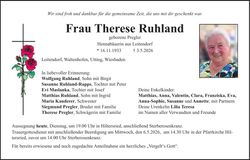 Traueranzeige Therese Ruhland
