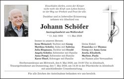 Traueranzeige Johann Schöfer