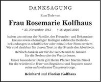 Traueranzeige Rosemarie Kolfhaus