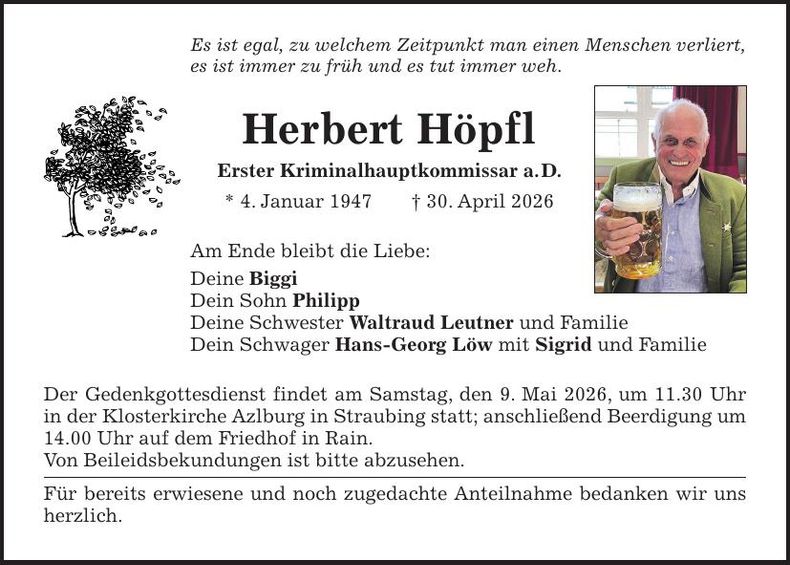 Traueranzeige Herbert Höpfl