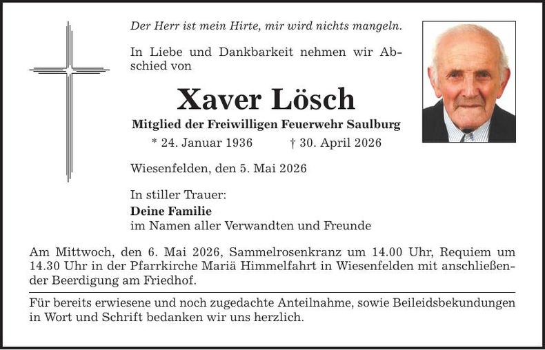Traueranzeige Xaver Lösch