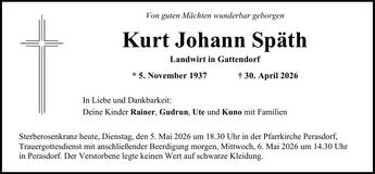 Traueranzeige Kurt Johann Spätz