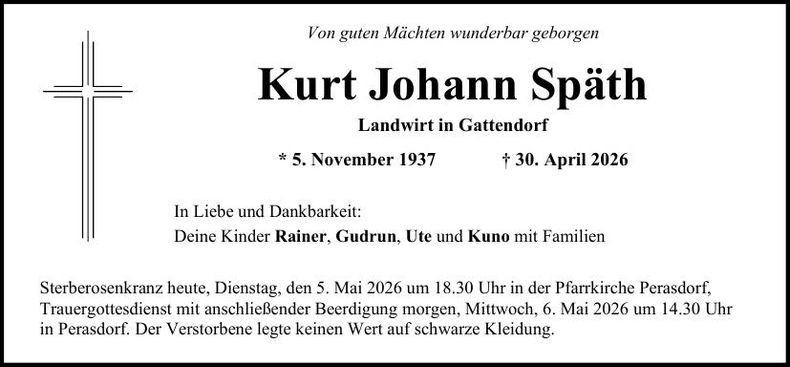 Traueranzeige Kurt Johann Spätz