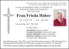 Traueranzeige Frieda Huber