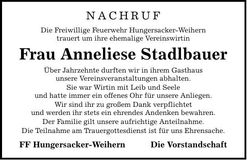 Traueranzeige Anneliese Stadlbauer