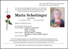 Traueranzeige Maria Scheitinger