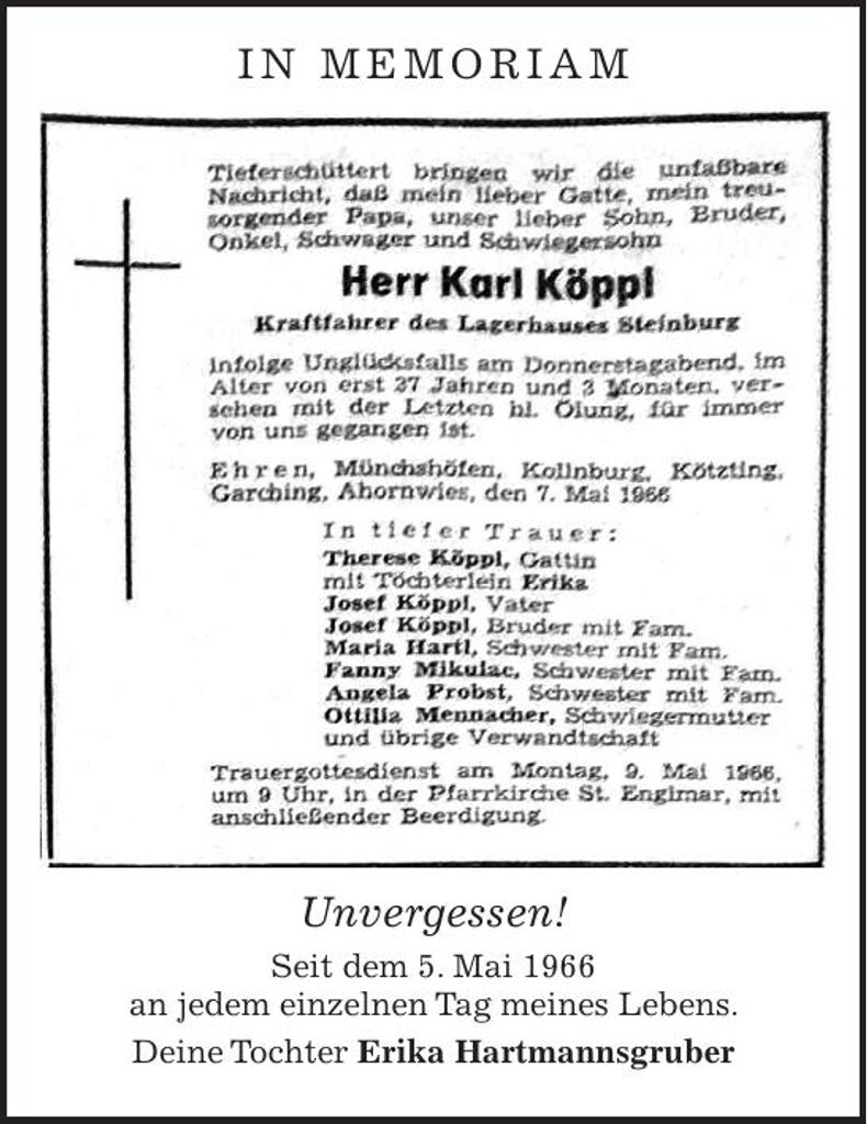 Traueranzeige Karl Köppl