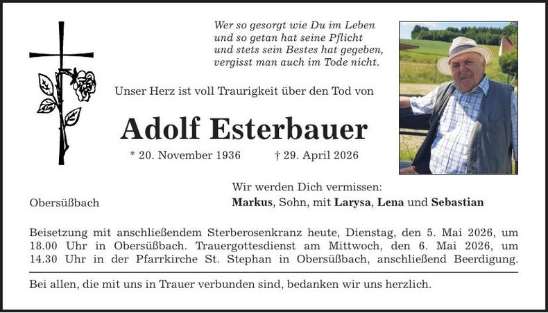 Traueranzeige Adolf Esterbauer