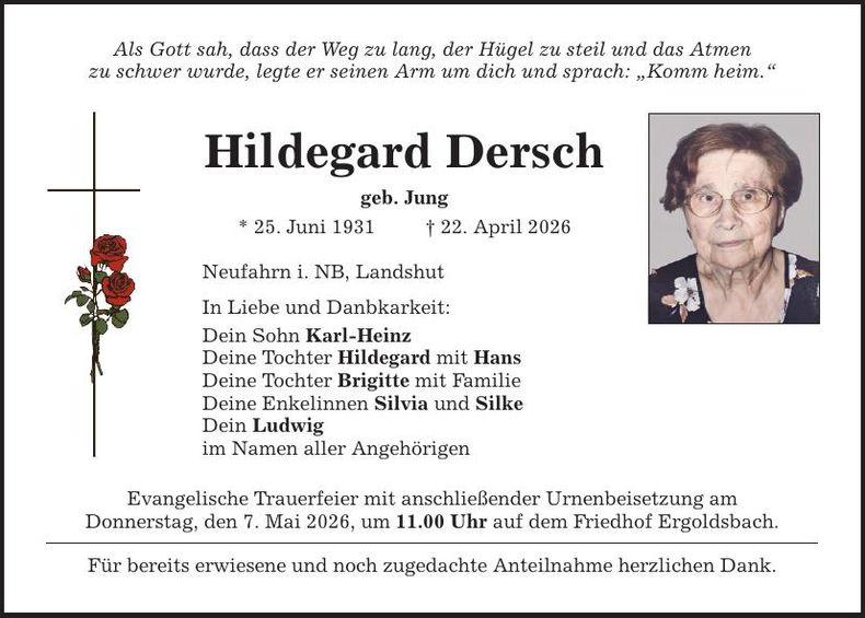 Traueranzeige Hildegard Dersch