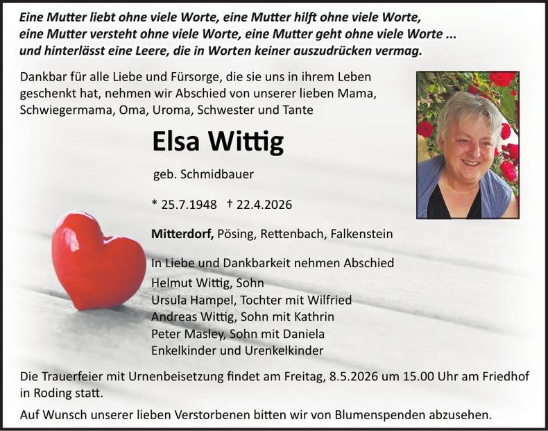 Traueranzeige Elsa Wittig