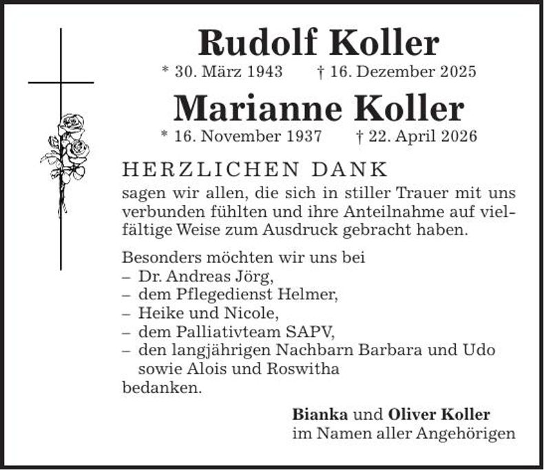 Traueranzeige Koller Marianne