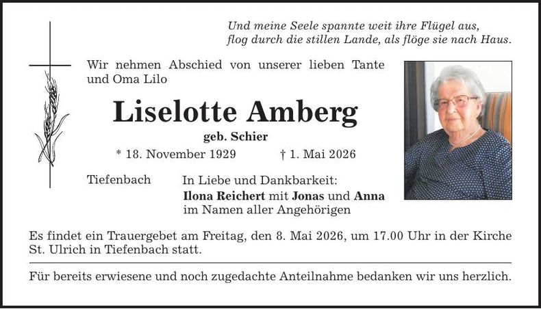 Traueranzeige Liselotte Amberg