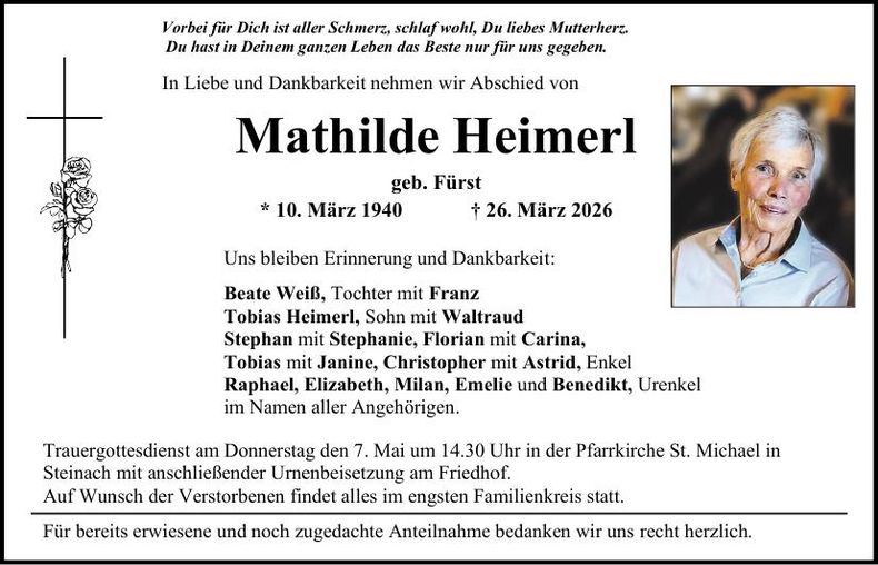 Traueranzeige Mathilde Heimerl