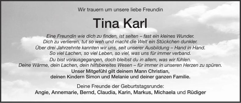 Traueranzeige Bettina Karl
