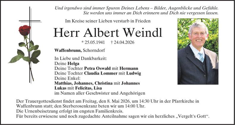 Traueranzeige Albert Weindl
